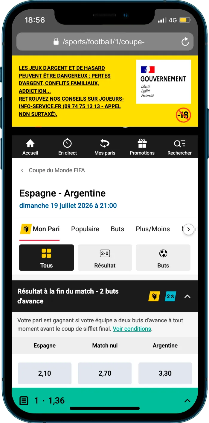 Cotes relevées sur Pokerstars France